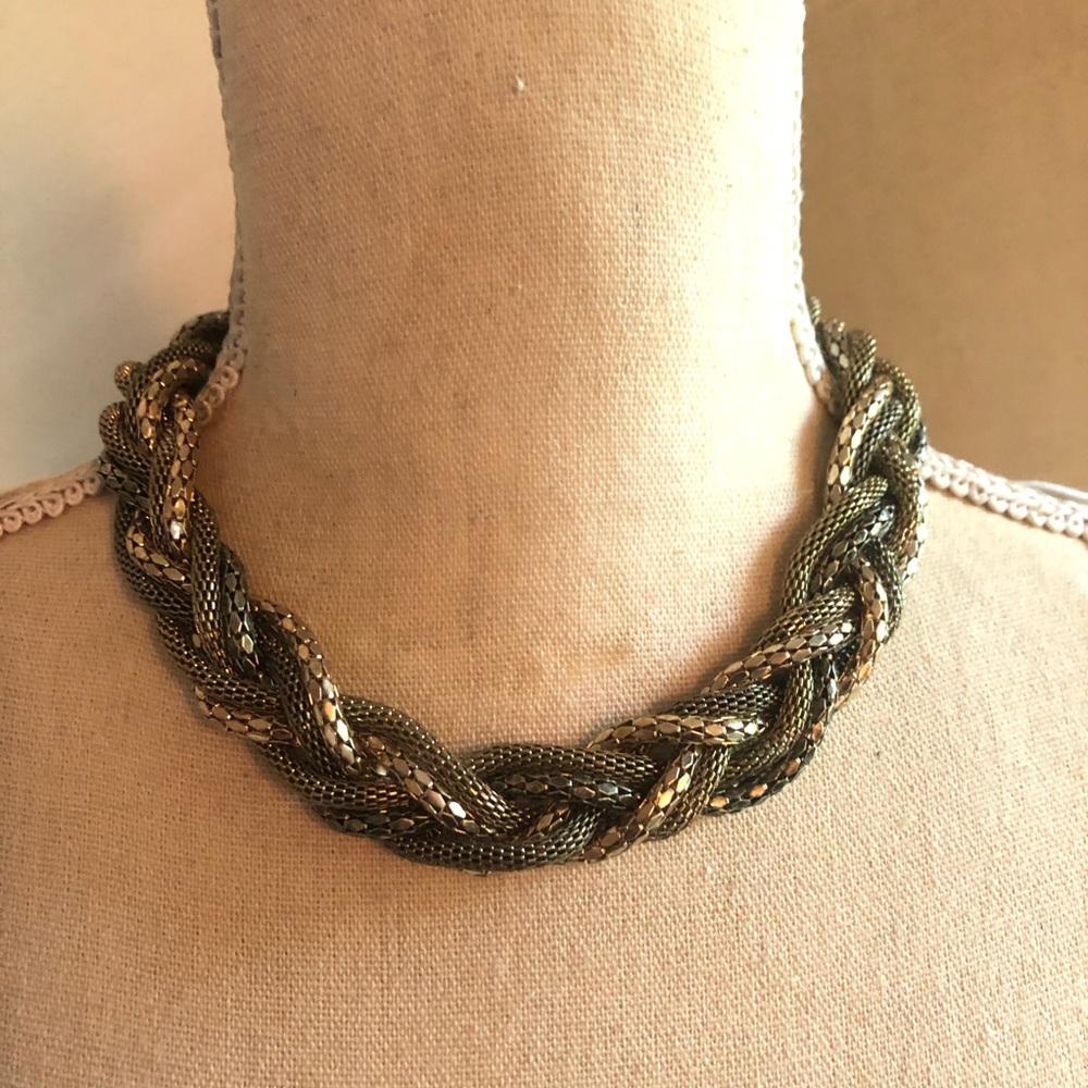 Vintage 90s tri-tone metal braided chain choker